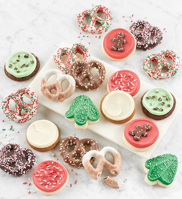 Buttercream Frosted Holiday Cookies and Gourmet Pretzels